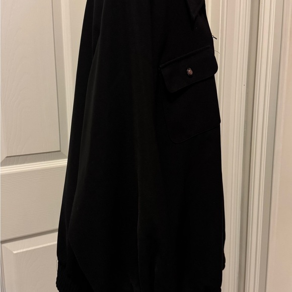 Black Bomber Jacket with Full-Length Zipper and Collar - Picture 4 of 8